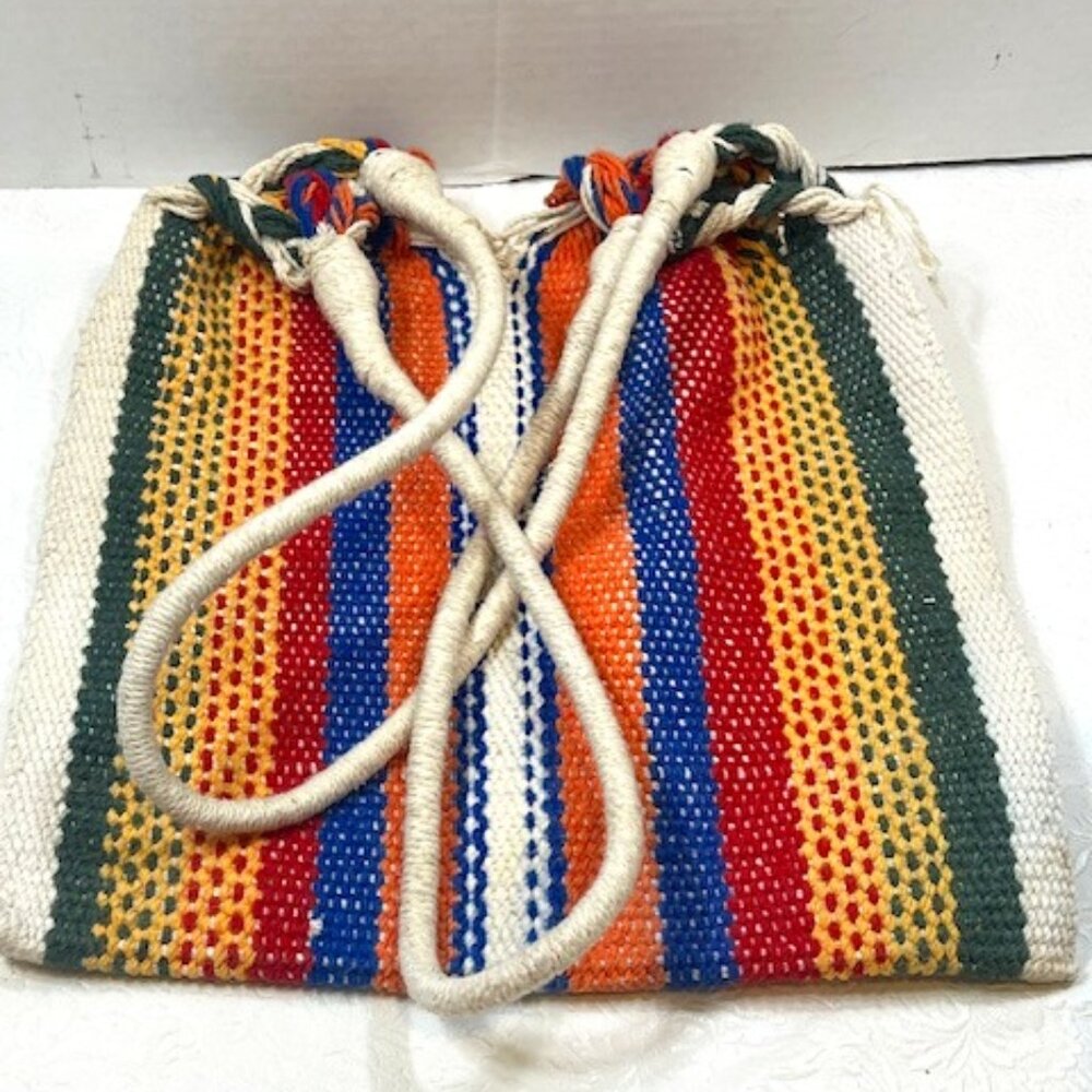 Southwestern Style Striped Woven Cotton Hobo Shoulder Bag Tote